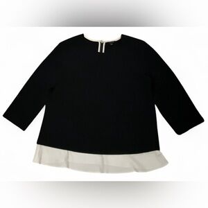 Ann Taylor Black and White Mixed Media Ruffled Ling Sleeve Blouse Women Size L